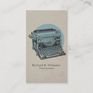 Carte De Visite Bleu vintage de machine à écrire avec le cercle
