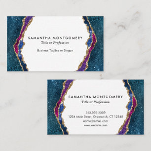 Carte De Visite Bleu violet rouge Gold Veines Agate Professionnel