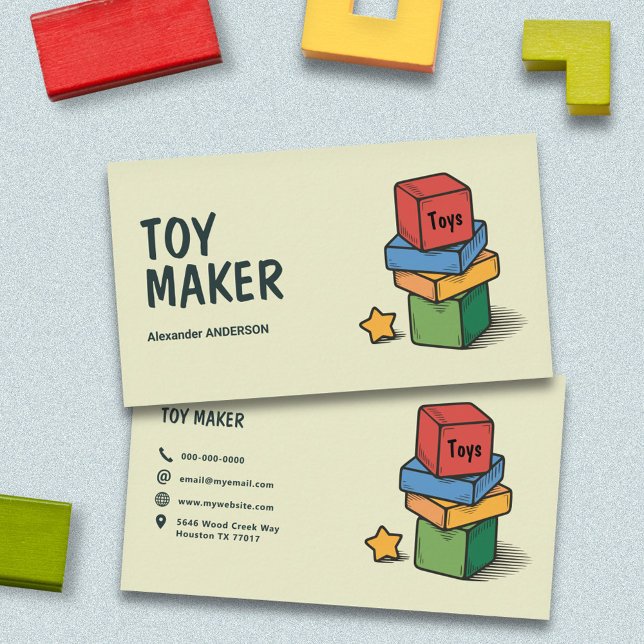 Carte De Visite Blocs en bois - fabricant de jouets (Wooden Blocks - Toy Maker Business Card)