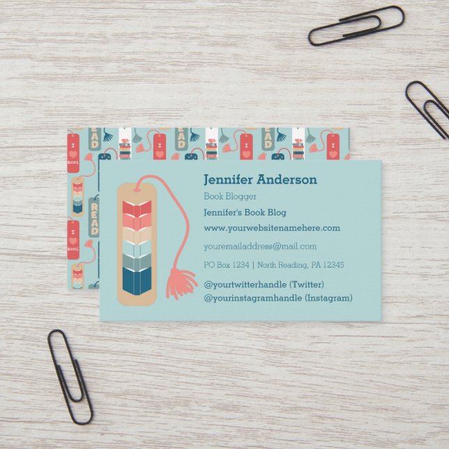 Carte De Visite Bloggers Réviseurs Bibliothécaires Signet (Devant/Arrière en situation)