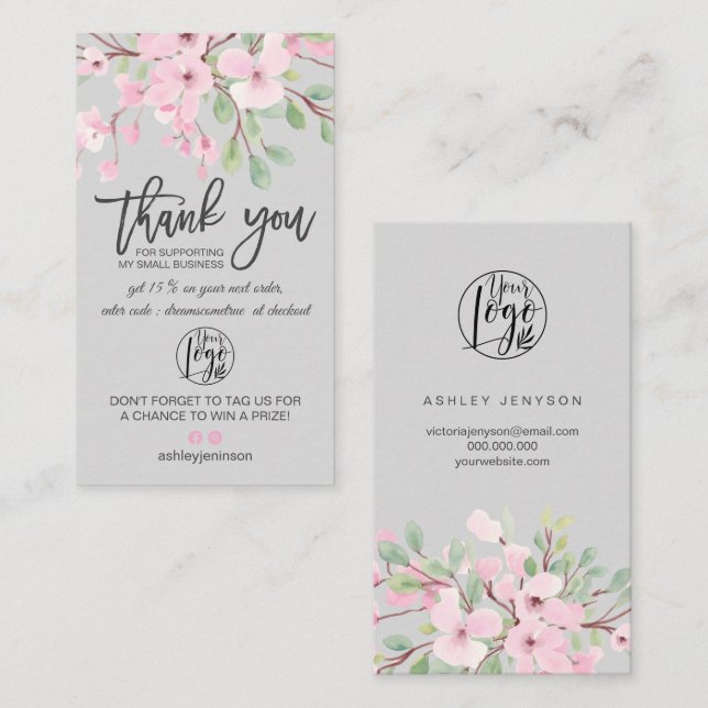 Carte De Visite Blossoms logo floral rose commander merci (Devant / Derrière)