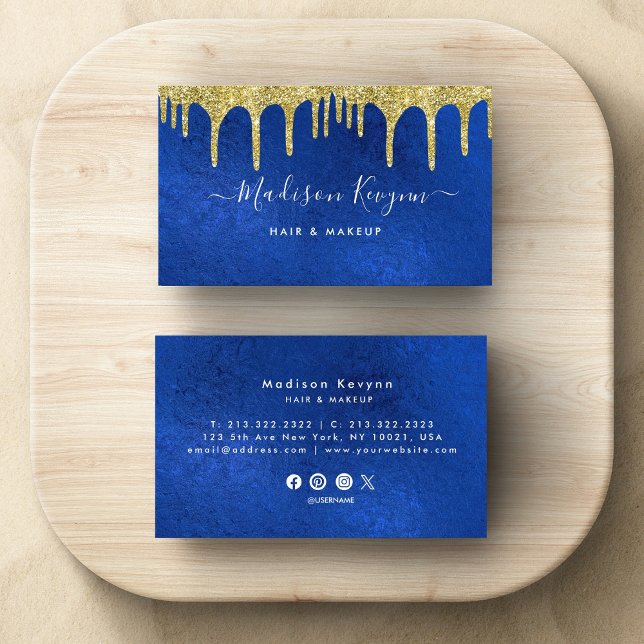 Carte De Visite Blue And Gold Modern (Créateur téléchargé)