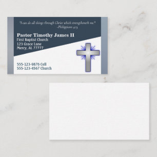 Carte De Visite Blue and White Pasteur ou Deacon Cross Business Ca