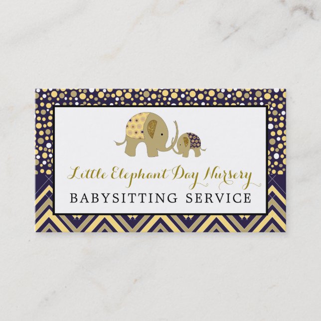Carte De Visite Blue Boho Elephant, Babysitter, Garderie, Nourritu (Devant)