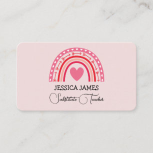 Carte De Visite Blue Boho Rainbow Cute Substitut Enseignant