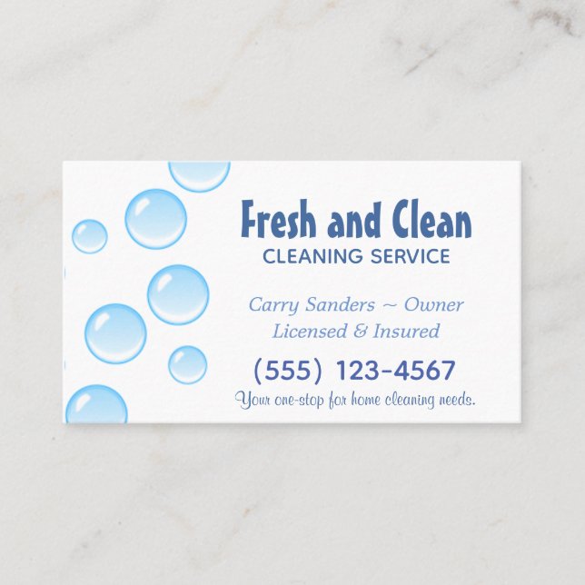 Carte De Visite Blue Bubble Design House Cleaning Service (Devant)