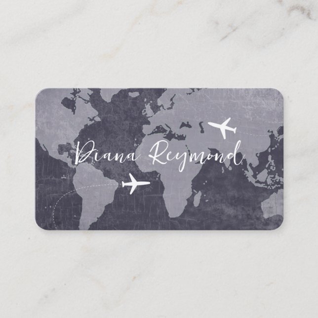 Carte De Visite Blue Business Cards  with World Map and Planes (Devant)