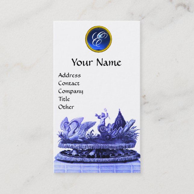 CARTE DE VISITE BLUE CERISE OF SWANS WITH CUPCAKES AND PASTRY (Devant)