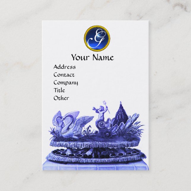 CARTE DE VISITE BLUE CERISE OF SWANS WITH CUPCAKES AND PASTRY (Devant)