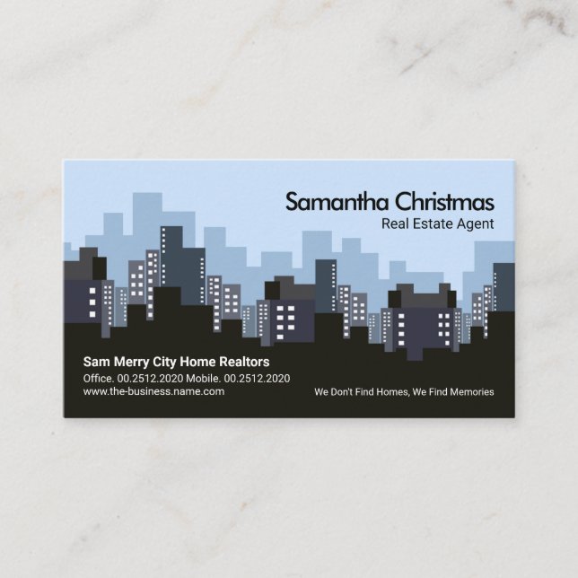 Carte De Visite Blue City Skyline Silhouette Courtier immobilier (Devant)
