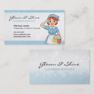 Carte De Visite Blue Cleaning Lady à votre service Cheveux rouges