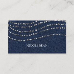 Carte De Visite Blue Denim & Diamonds Faux Sparkle Bling