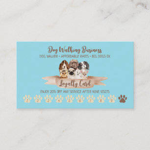 Carte De Visite Blue Dog Walker Loyauté Remise Paw