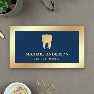 Carte De Visite Blue Faux Gold Foil Clinique dentaire dentiste
