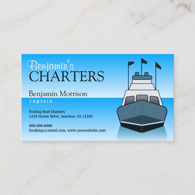 Carte De Visite Blue Fishing Bateau Charte des services Guide de n (Devant)