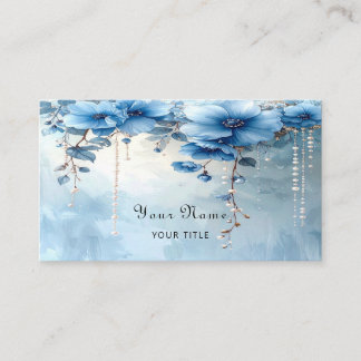 Carte De Visite Blue Flowers and Pearls Business Card
