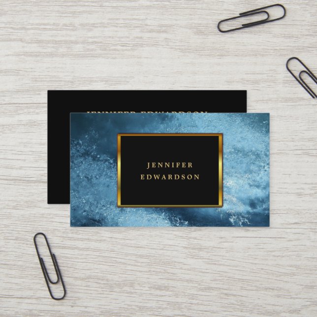 Carte De Visite Blue glacier or noir professionnel (Devant/Arrière en situation)