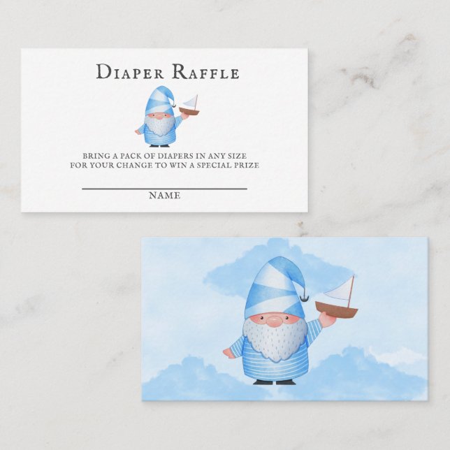 Carte De Visite Blue Gnome Sailboat Nuages Baby Diaper Raffle (Devant / Derrière)