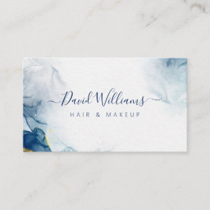 Carte De Visite Blue Gold Art Moderne Aquarelle Liquide Business C