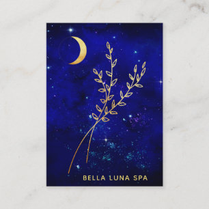 Carte De Visite *~* Blue Gold Crescent Moon Branches Feuilles