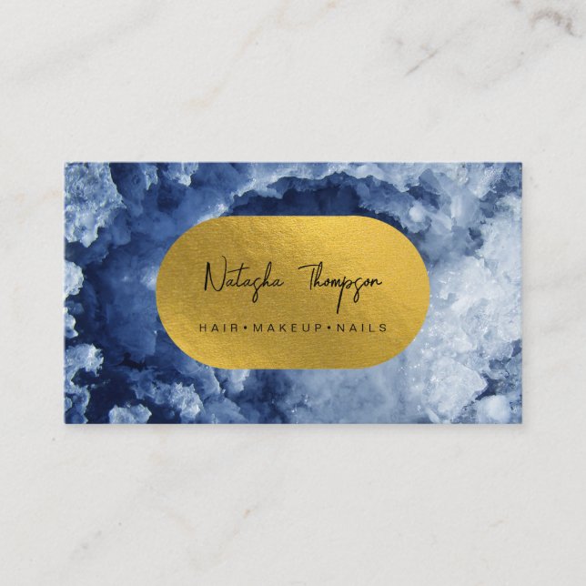 Carte De Visite Blue Gold Foil Mer Crystals Maquillage ongles de c (Devant)