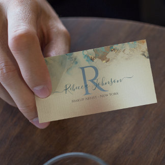 Carte De Visite Blue Gold Modern Abstrait