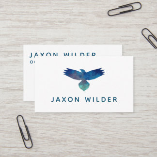 Carte De Visite Blue Green Raven Bird Silhouette Nuage minimal
