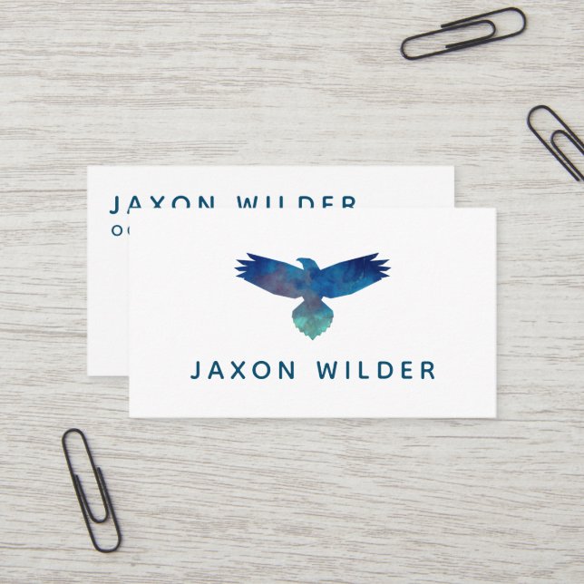 Carte De Visite Blue Green Raven Bird Silhouette Nuage minimal (Devant/Arrière en situation)