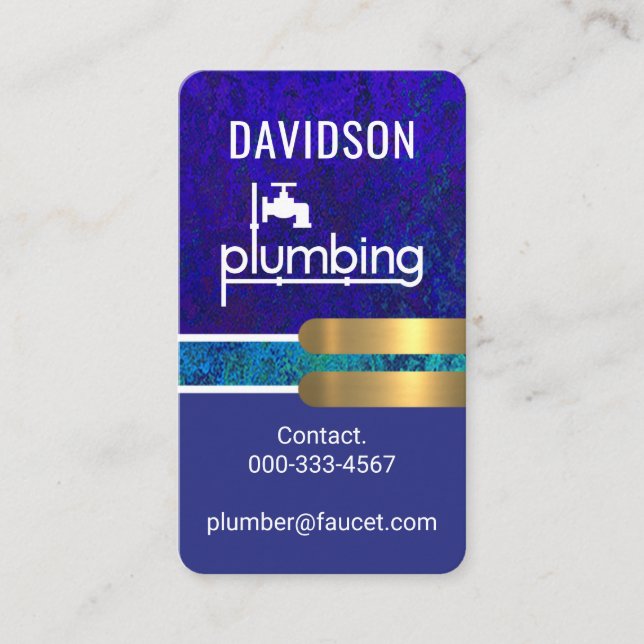 Carte De Visite Blue Grunge Plumbing Gold Tabs (Devant)