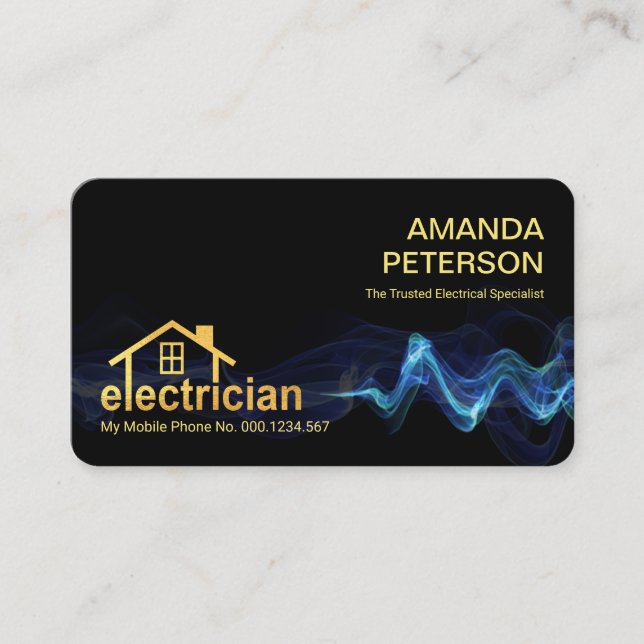 Carte De Visite Blue Lightning Gold Electricien (Devant)