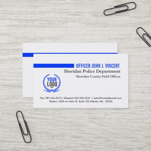 Carte De Visite Blue Line mince moderne maintiennent l'ordre le (Devant/Arrière en situation)