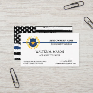Carte De Visite Blue Line Police US FLAG