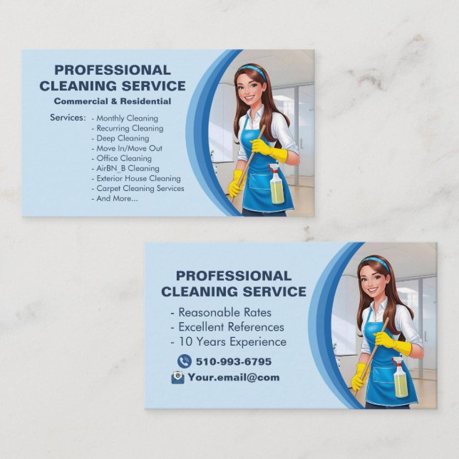 Carte De Visite Blue Maid House Cleaning Services Janitorial Clean (Devant / Derrière)