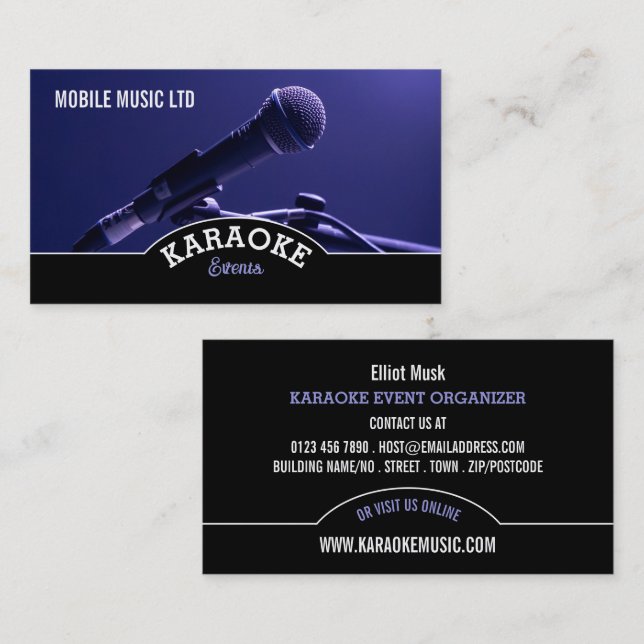 Carte De Visite Blue Microphone, Karaoke Event Organizer (Devant / Derrière)