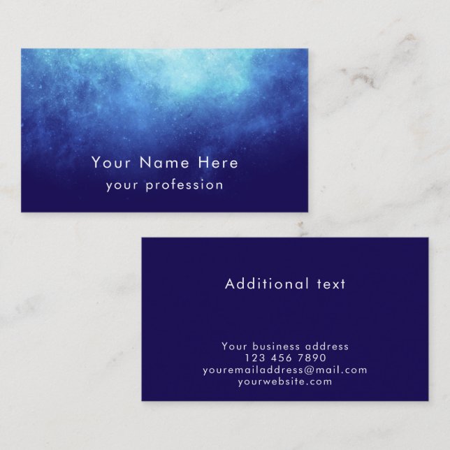 Carte De Visite Blue Nebula Custom Text Cool Modern Professional (Devant / Derrière)