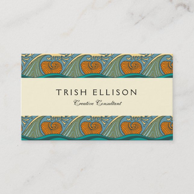 Carte De Visite Blue Ocean Waves Nautilus Seashell Motif Nouveau (Devant)