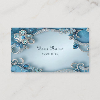 Carte De Visite Blue Ornate Floral Business Card