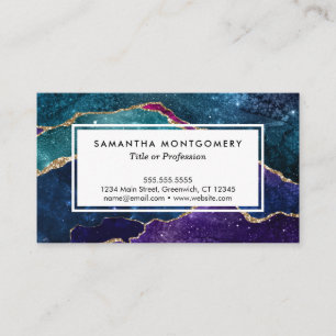 Carte De Visite Blue Purple Aqua Gold Veins Agate Custom Business