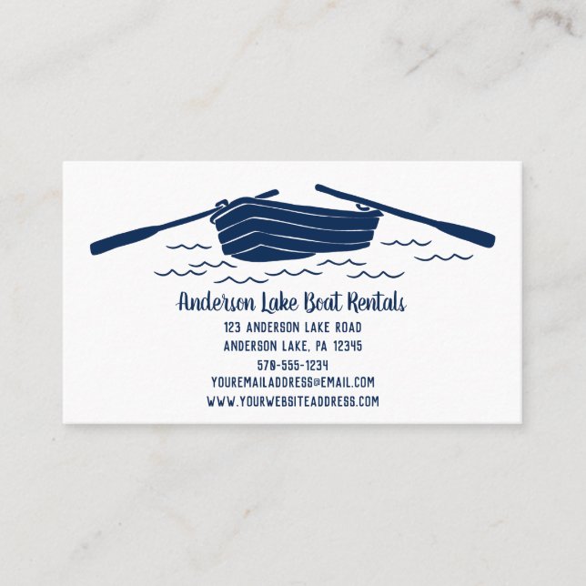 Carte De Visite Blue Rowboat, Location de bateaux, Lac Thématique (Devant)