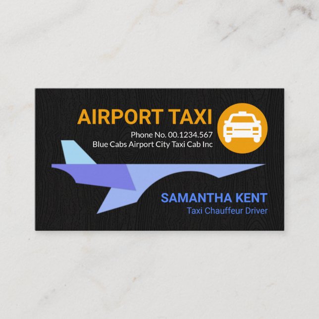 Carte De Visite Blue Shades Jet Plane Black Grunge Airport Taxi (Devant)