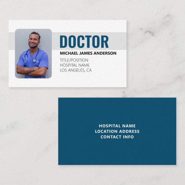 Carte De Visite Blue Simple Modern Professional Medical Doctor  (Devant / Derrière)