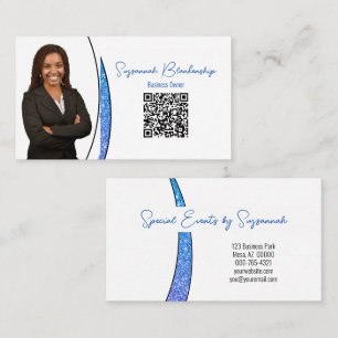 Carte De Visite Blue Sliver of Faux Parties scintillant Photo QR P