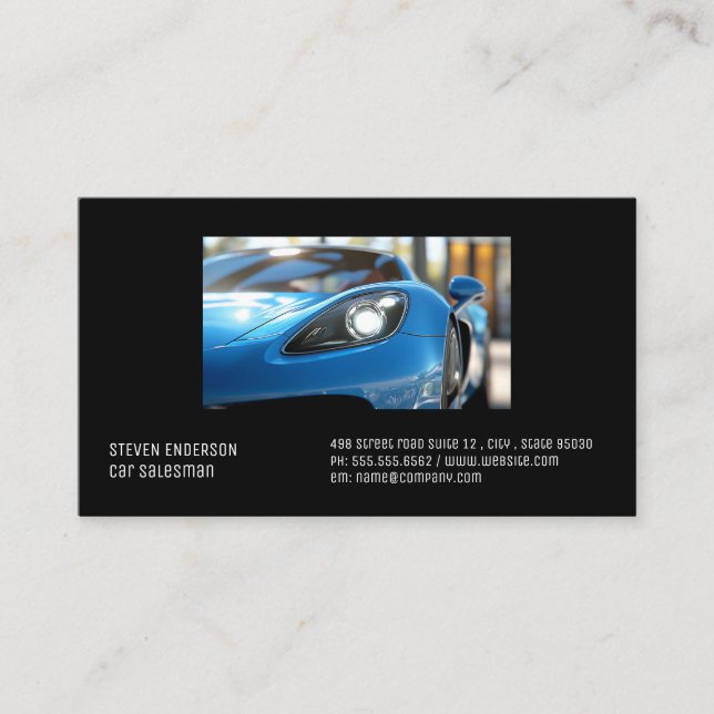 Carte De Visite Blue Sports Car | Close Up  (Devant)