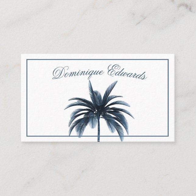Carte De Visite Blue Tropical Palm Tree élégant professionnel (Devant)