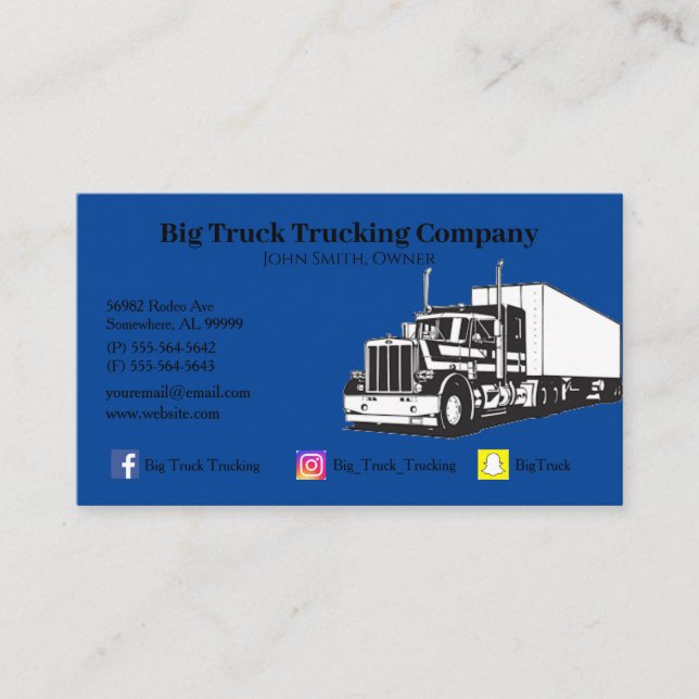 Carte De Visite Blue Trucking Company (Devant)