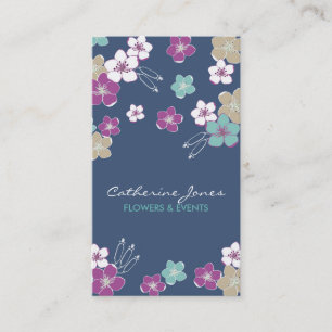 Carte De Visite Blue violet hawaiian exotic flowers illustration