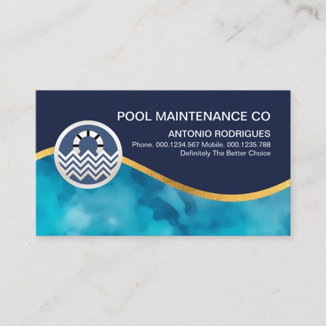 Carte De Visite Blue Water Grunge Gold Swimming Wave (Devant)