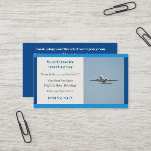 Carte De Visite Blue White Plane Agent Agence de Voyage d'avion