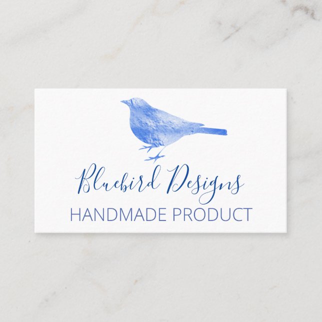 Carte De Visite Bluebird Sur Blanc Fait À La Main (Devant)