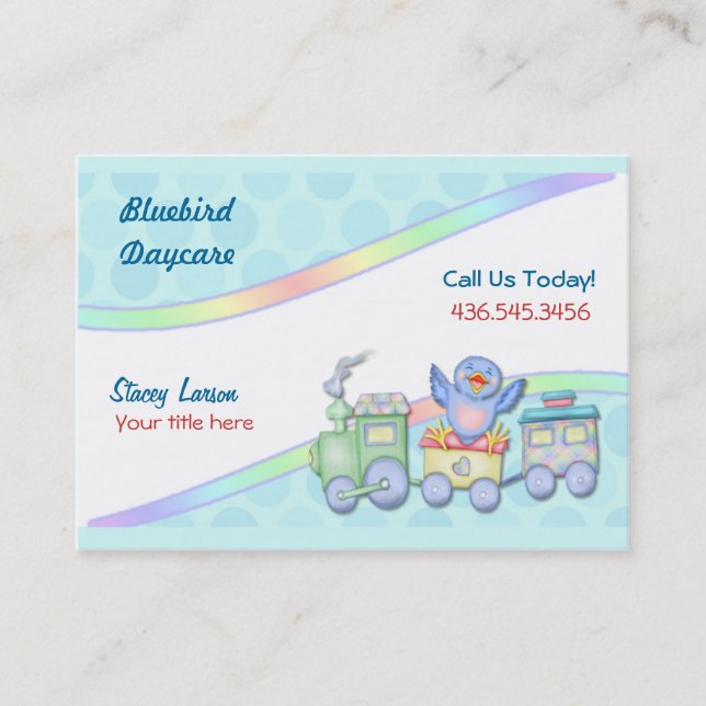 Carte De Visite Bluebird Train for Daycare ou Babysitter (Devant)